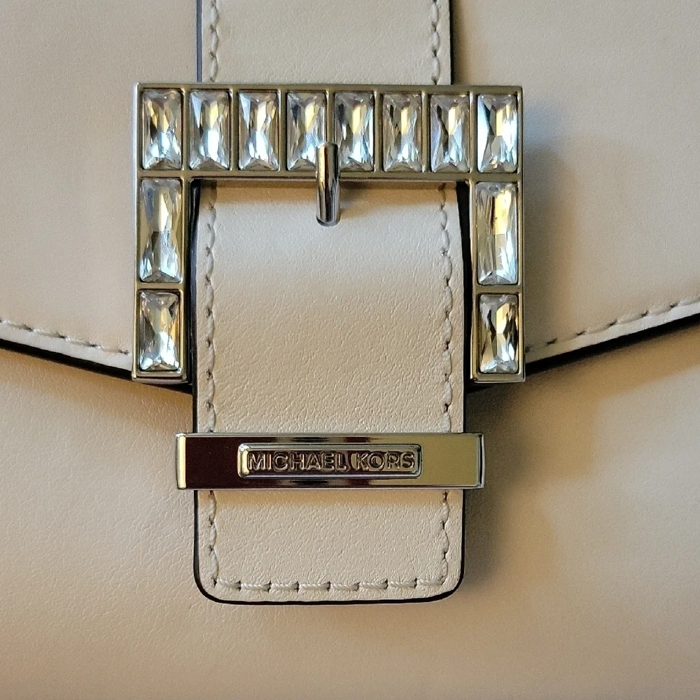 Michael Kors Penelope Cream Clutch with Silver Chain
